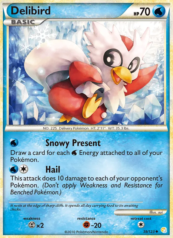 Carta Delibird, número 39/123 da coleção HeartGold SoulSilver