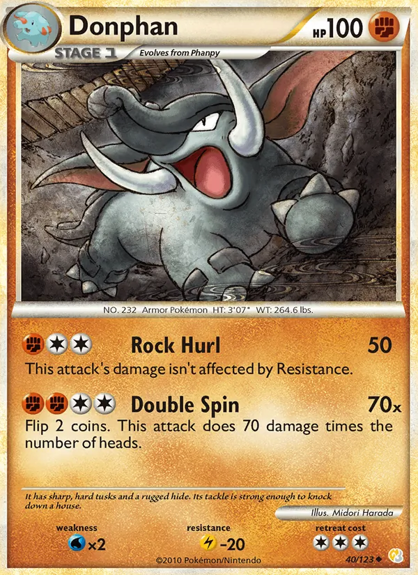 Carta Donphan, número 40/123 da coleção HeartGold SoulSilver