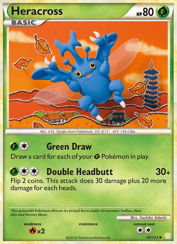 Carta Heracross, número 43/123 da coleção HeartGold SoulSilver