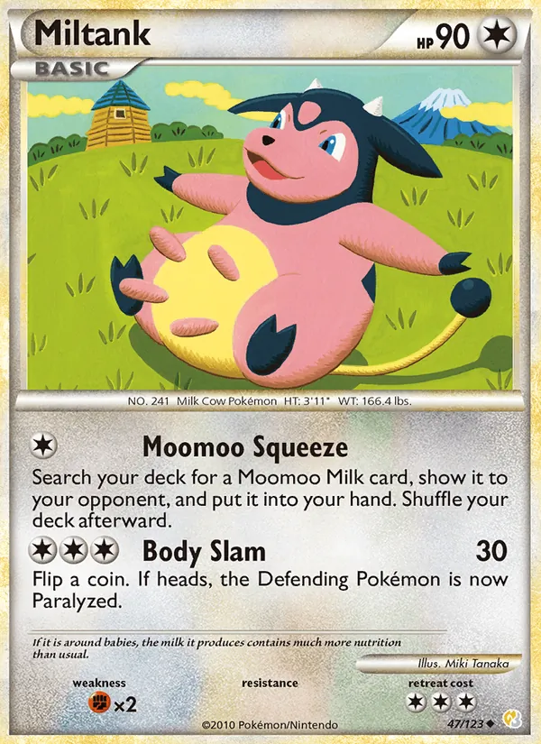 Carta Miltank, número 47/123 da coleção HeartGold SoulSilver