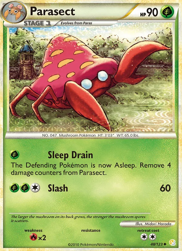 Carta Parasect, número 48/123 da coleção HeartGold SoulSilver