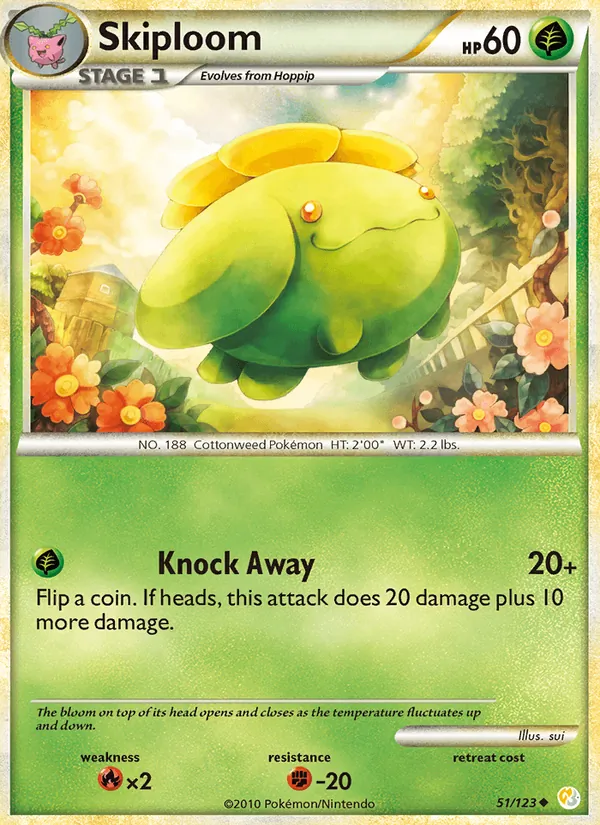 Carta Skiploom, número 51/123 da coleção HeartGold SoulSilver