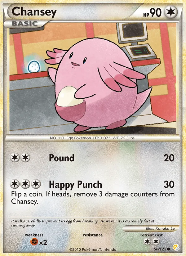 Carta Chansey, número 58/123 da coleção HeartGold SoulSilver