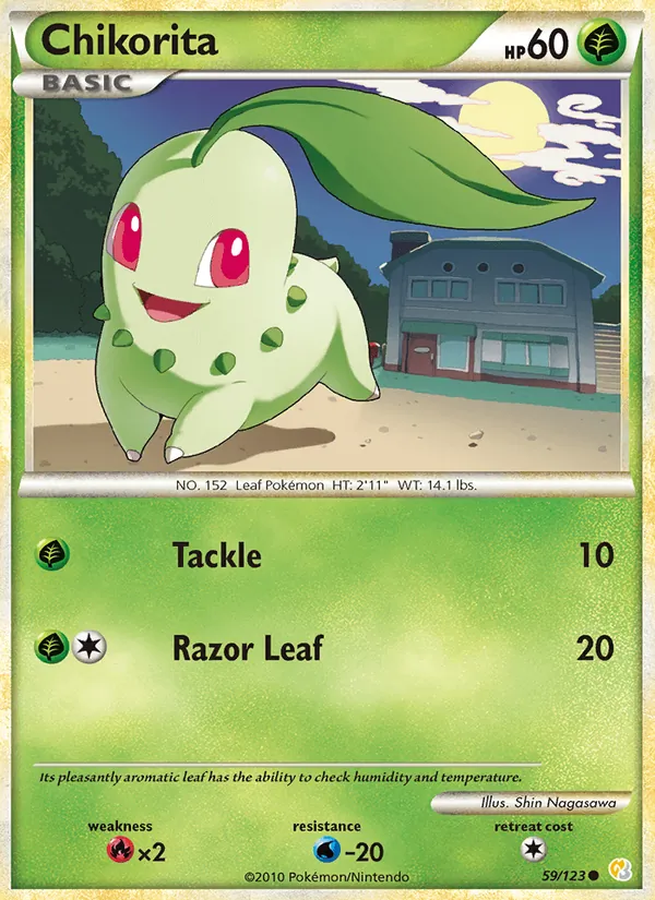 Carta Chikorita, número 59/123 da coleção HeartGold SoulSilver