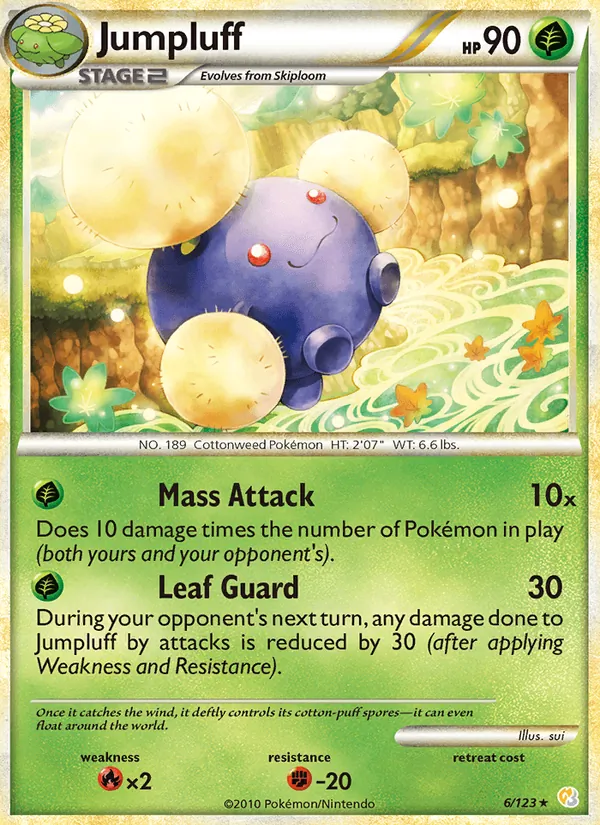 Carta Jumpluff, número 6/123 da coleção HeartGold SoulSilver