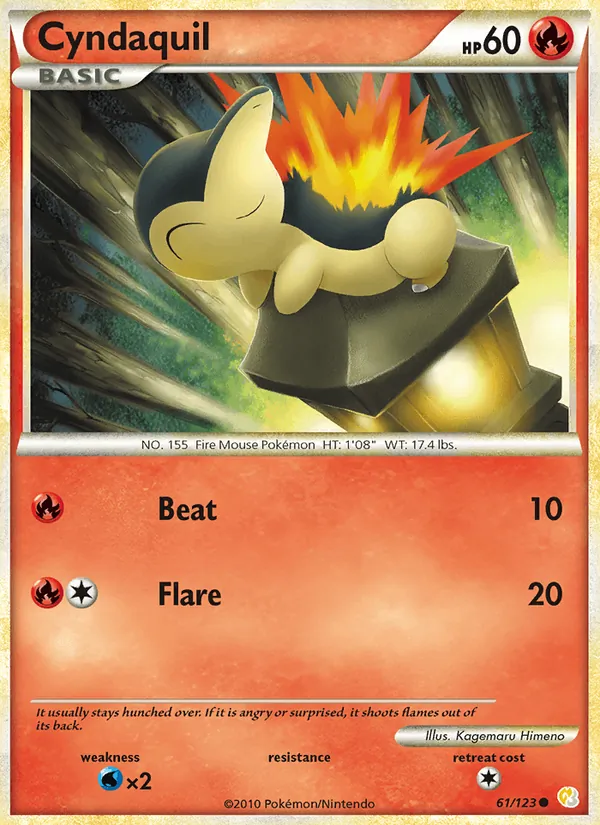 Carta Cyndaquil, número 61/123 da coleção HeartGold SoulSilver