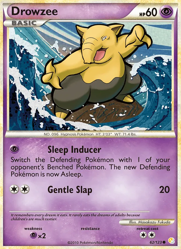 Carta Drowzee, número 62/123 da coleção HeartGold SoulSilver