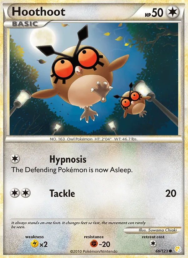 Carta Hoothoot, número 66/123 da coleção HeartGold SoulSilver
