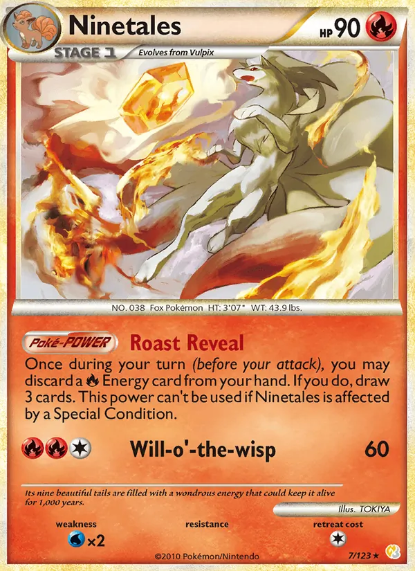 Carta Ninetales, número 7/123 da coleção HeartGold SoulSilver