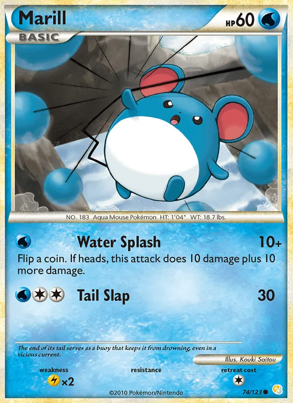 Carta Marill, número 74/123 da coleção HeartGold SoulSilver