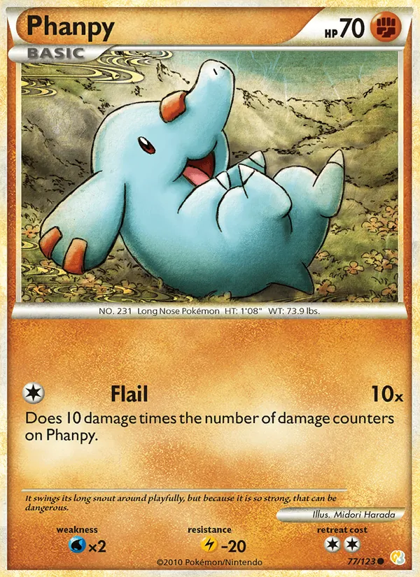 Carta Phanpy, número 77/123 da coleção HeartGold SoulSilver