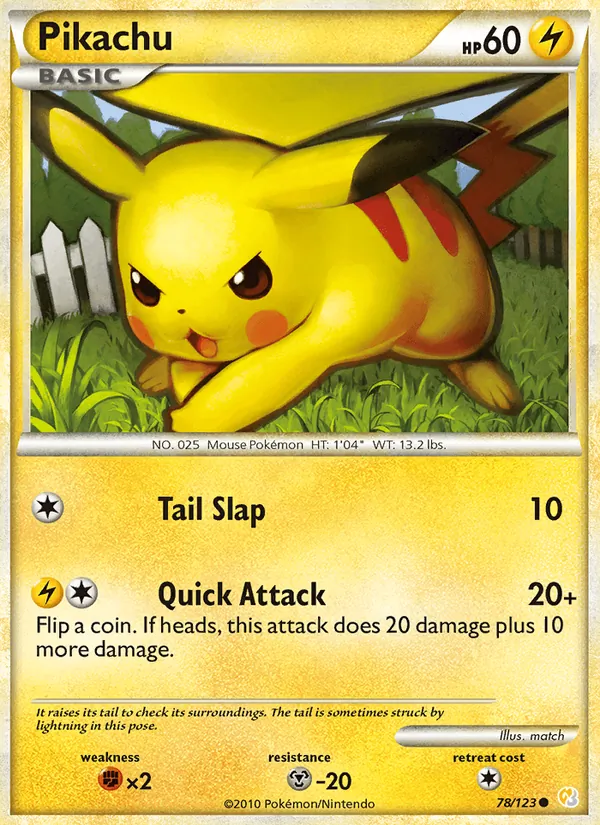 Carta Pikachu, número 78/123 da coleção HeartGold SoulSilver