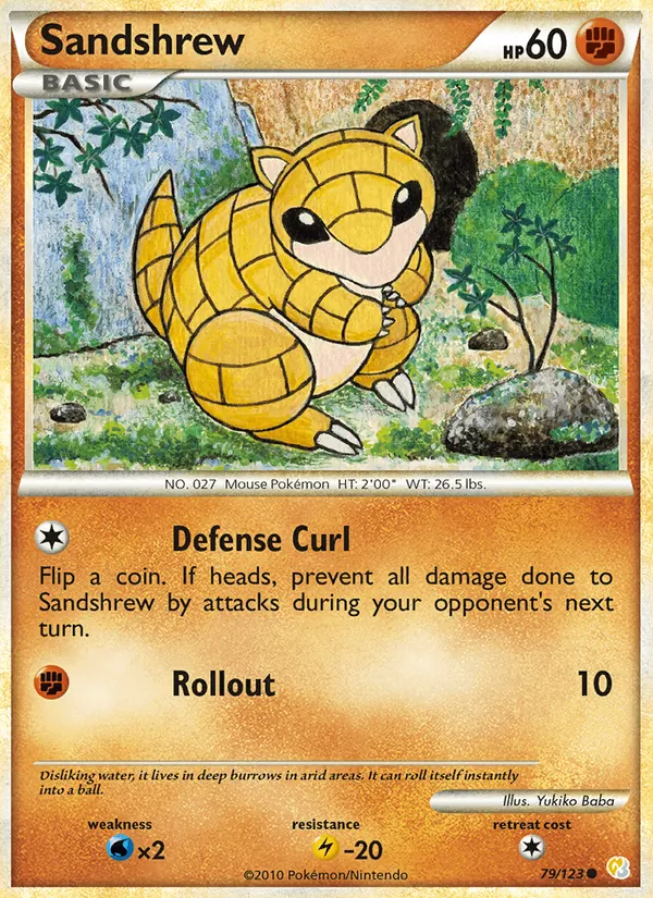 Carta Sandshrew, número 79/123 da coleção HeartGold SoulSilver