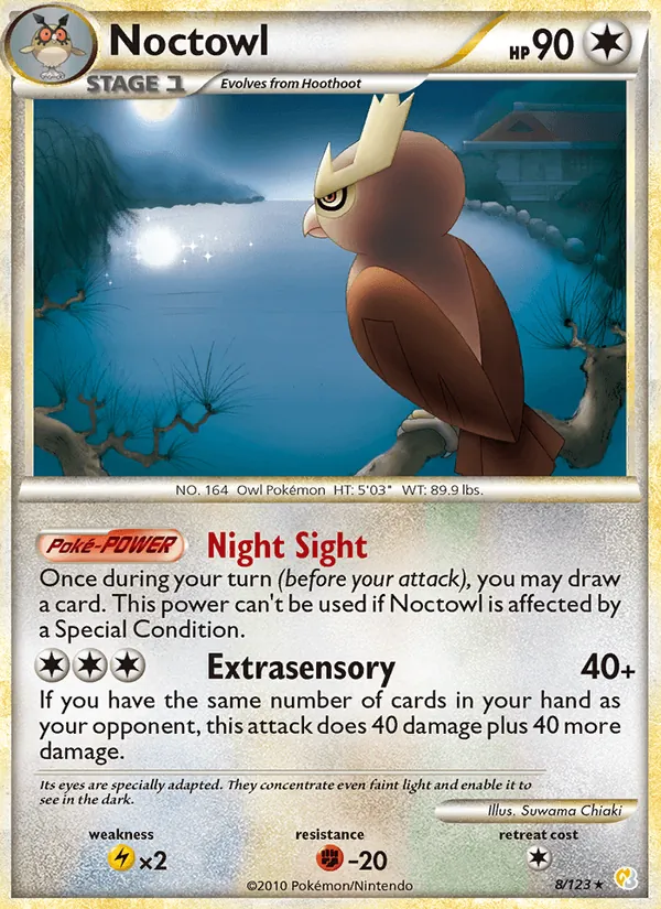 Carta Noctowl, número 8/123 da coleção HeartGold SoulSilver