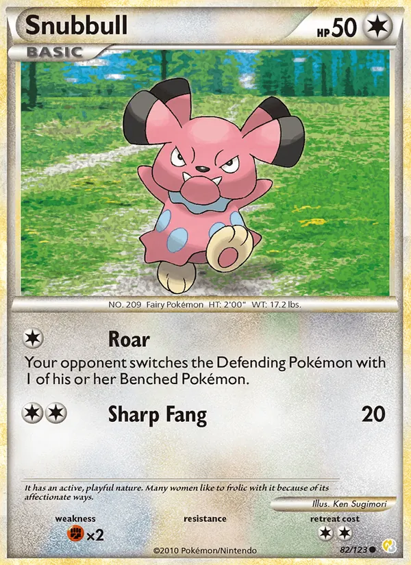Carta Snubbull, número 82/123 da coleção HeartGold SoulSilver