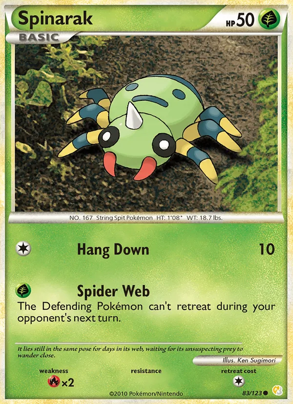 Carta Spinarak, número 83/123 da coleção HeartGold SoulSilver