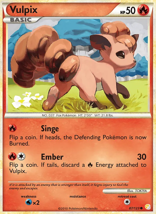 Carta Vulpix, número 87/123 da coleção HeartGold SoulSilver