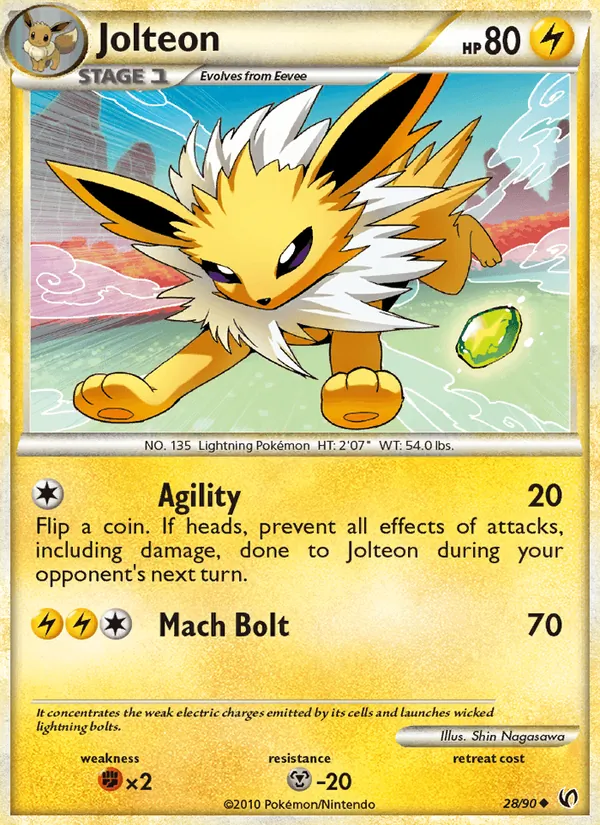 Carta Jolteon, número 28/90 da coleção Destemido