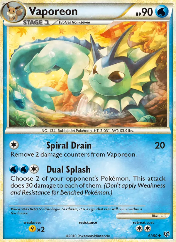Carta Vaporeon, número 41/90 da coleção Destemido