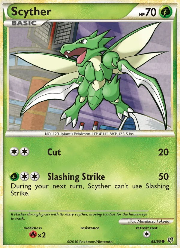 Carta Scyther, número 65/90 da coleção Destemido