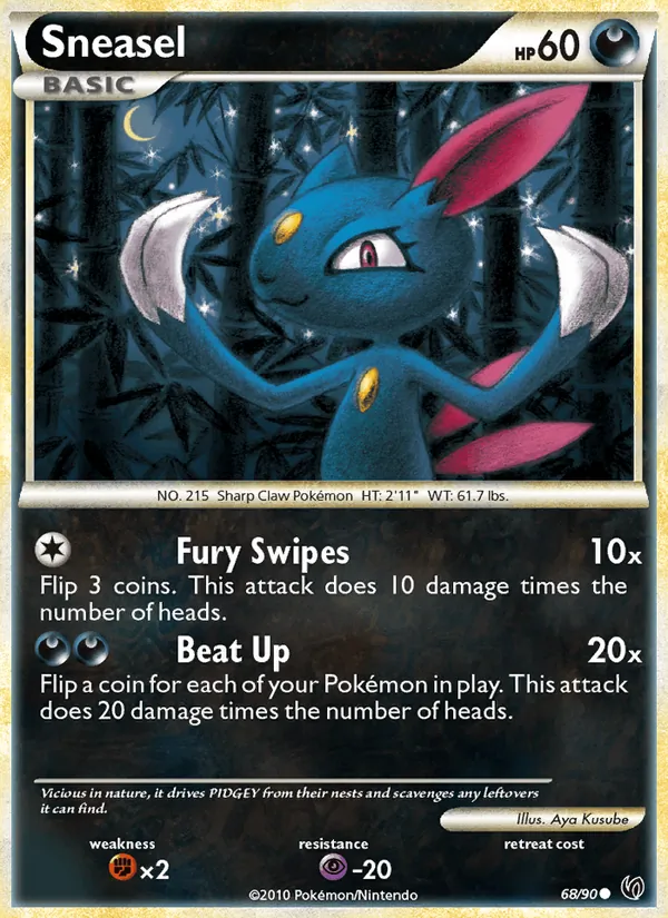 Carta Sneasel, número 68/90 da coleção Destemido