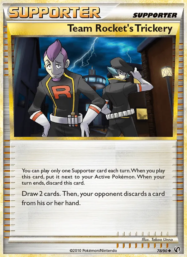 Carta Team Rocket's Trickery, número 78/90 da coleção Destemido