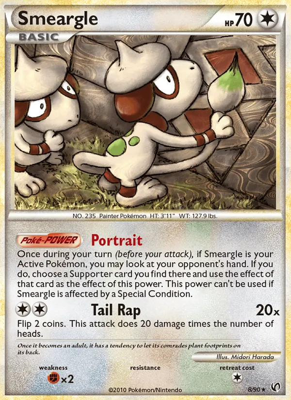 Carta Smeargle, número 8/90 da coleção Destemido