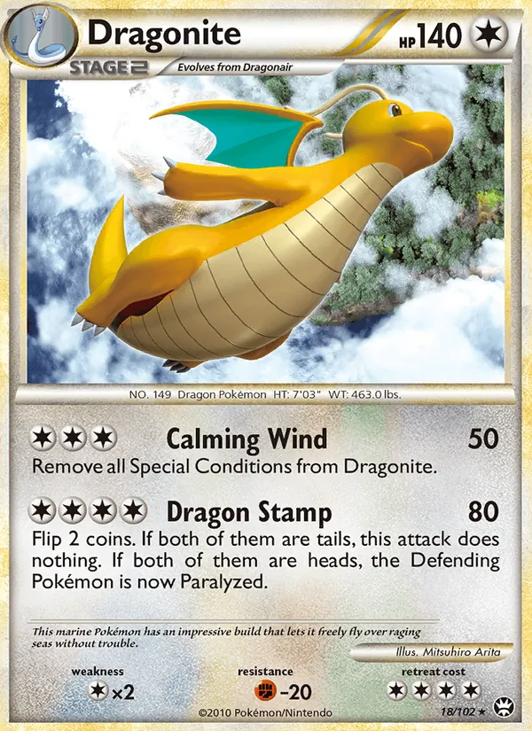 Carta Dragonite, número 18/102 da coleção Triunfante
