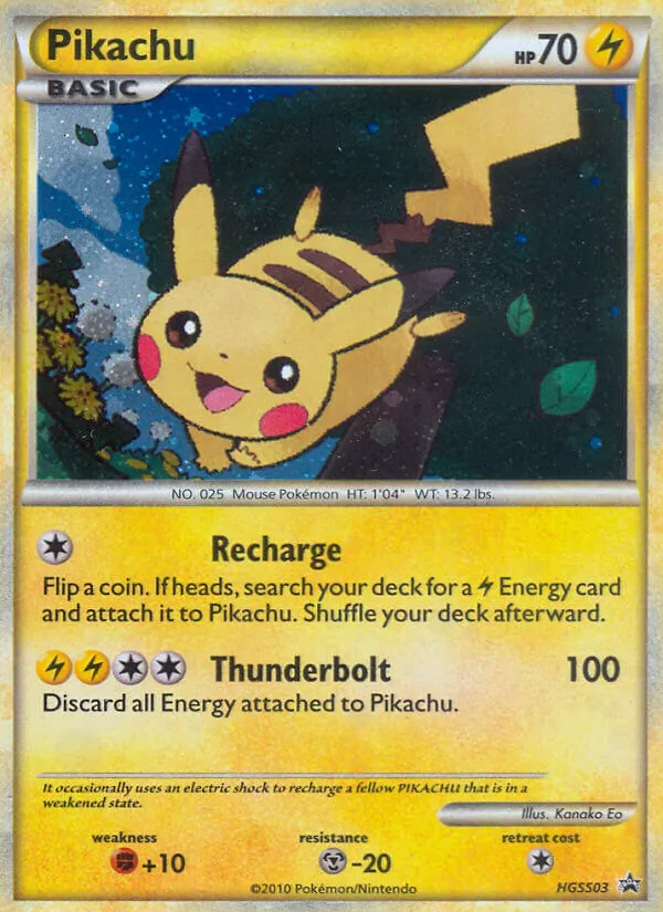 Carta Pikachu, número HGSS03/25 da coleção HGSS Black Star Promos