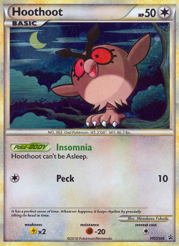 Carta Hoothoot, número HGSS05/25 da coleção HGSS Black Star Promos