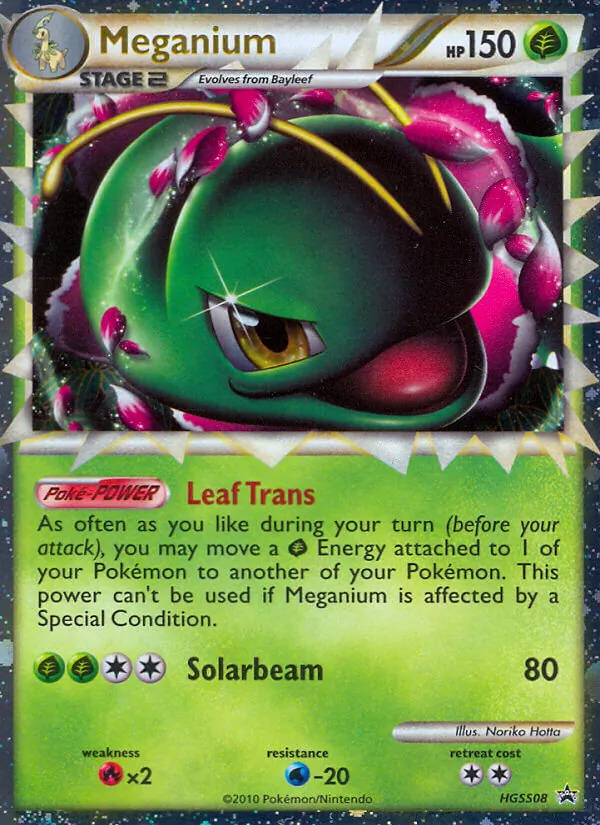 Carta Meganium, número HGSS08/25 da coleção HGSS Black Star Promos