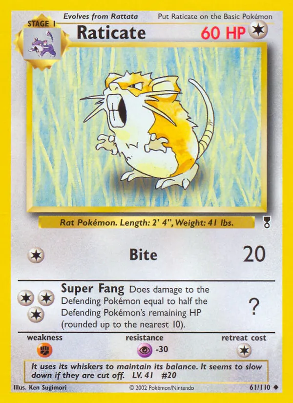 Carta Raticate, número 61/110 da coleção Legendary Collection