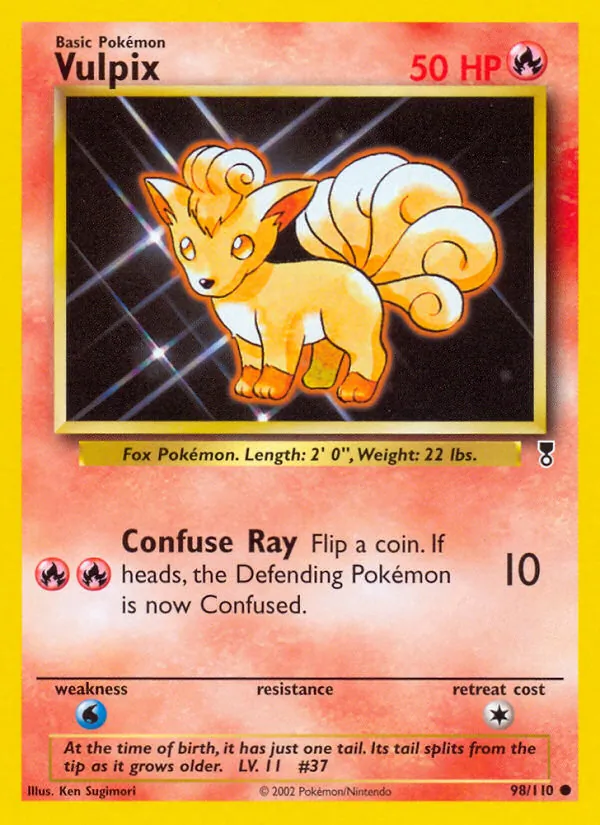 Carta Vulpix, número 98/110 da coleção Legendary Collection