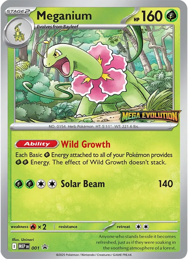 Carta Meganium, número 001 da coleção MEP Black Star Promos