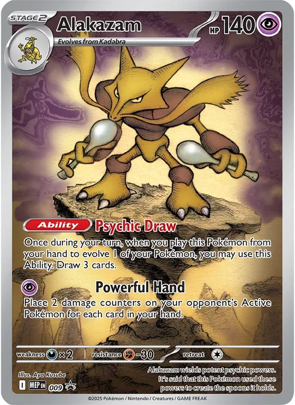 Carta Alakazam, número 009/0 da coleção MEP Black Star Promos