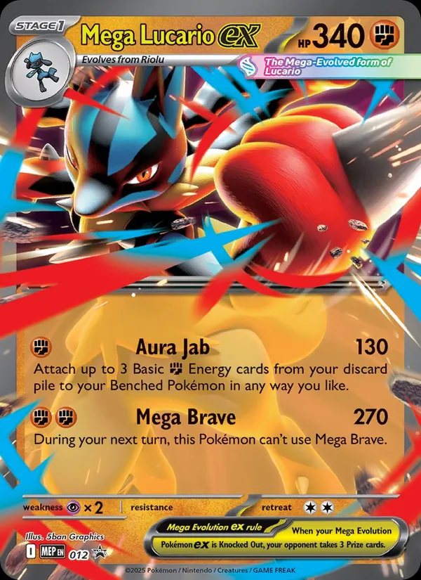 Carta Mega Lucario ex, número 012/0 da coleção MEP Black Star Promos