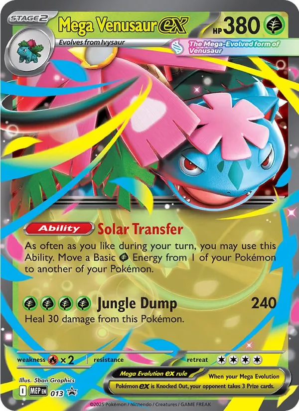 Carta Mega Venusaur ex, número 013/0 da coleção MEP Black Star Promos