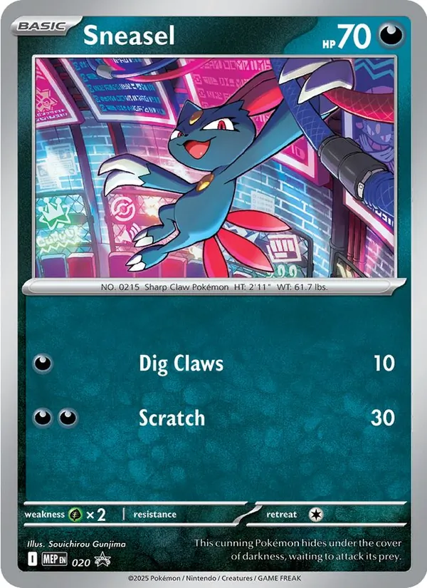 Carta Sneasel, número 020 da coleção MEP Black Star Promos
