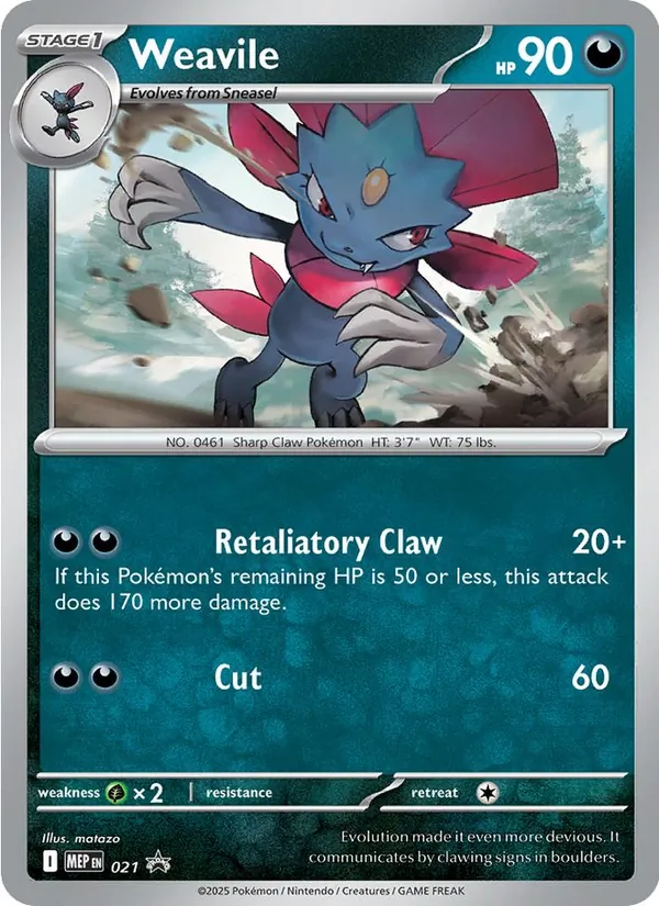 Carta Weavile, número 021/0 da coleção MEP Black Star Promos