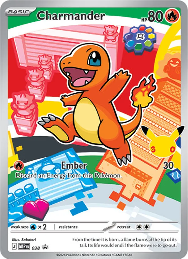 Carta Charmander, número 038/0 da coleção MEP Black Star Promos