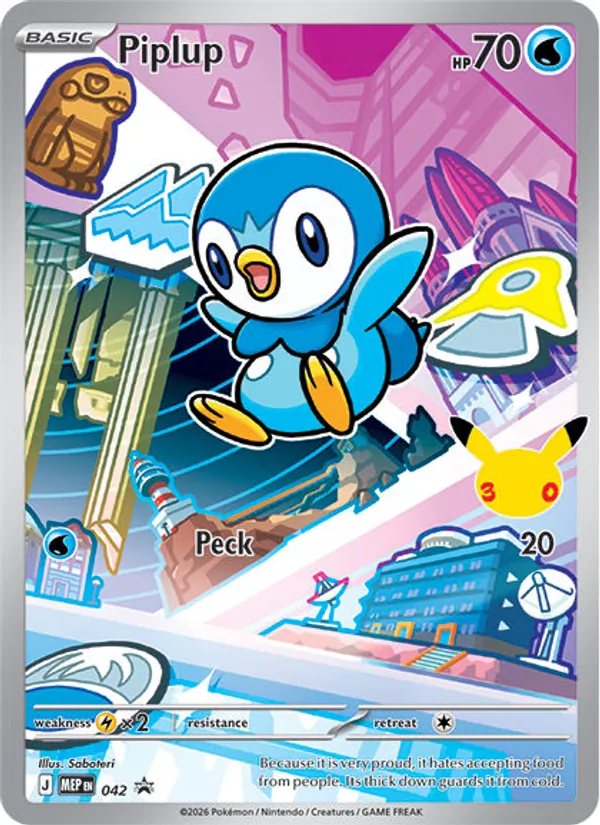 Carta Piplup, número 042 da coleção MEP Black Star Promos