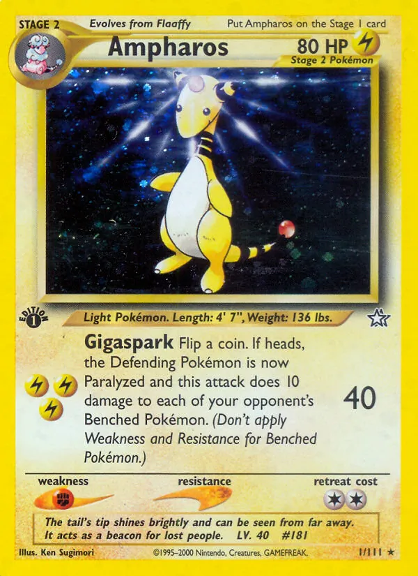 Carta Ampharos, número 1/111 da coleção Neo Genesis