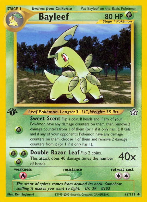 Carta Bayleef, número 29/111 da coleção Neo Genesis