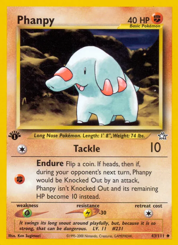 Carta Phanpy, número 43/111 da coleção Neo Genesis