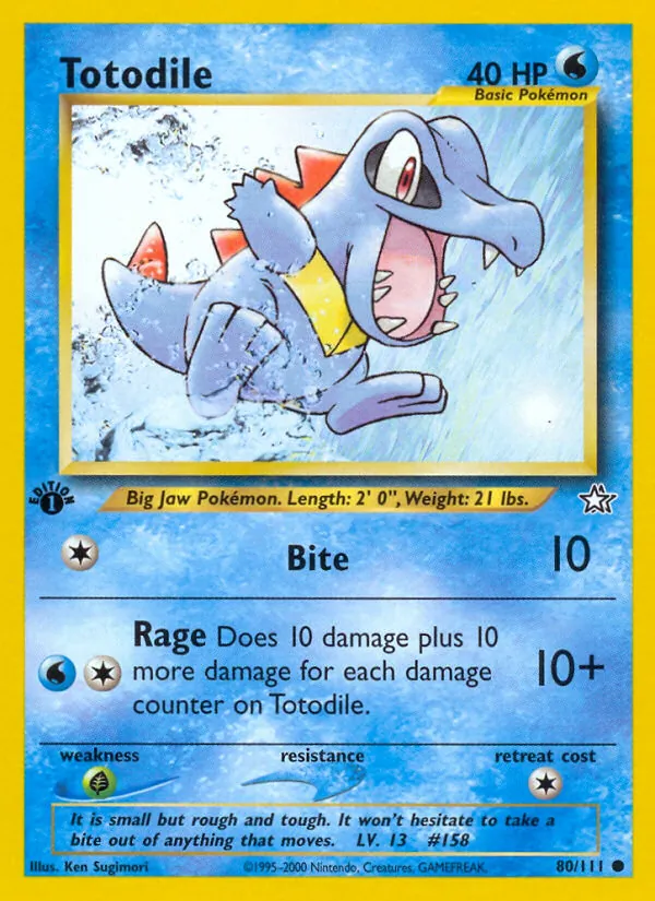 Carta Totodile, número 80/111 da coleção Neo Genesis