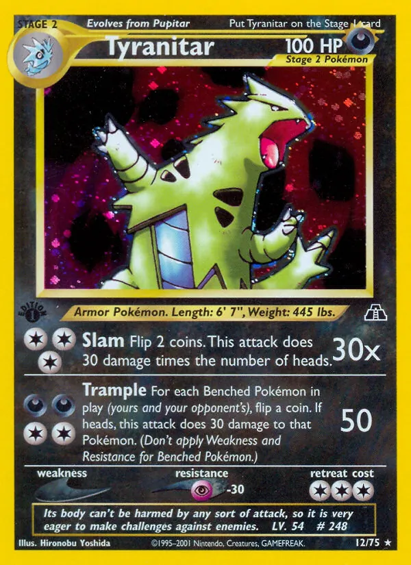 Carta Tyranitar, número 12/75 da coleção Neo Discovery