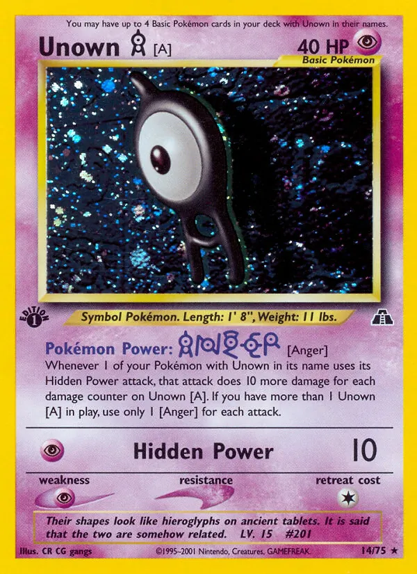 Carta Unown [A], número 14/75 da coleção Neo Discovery