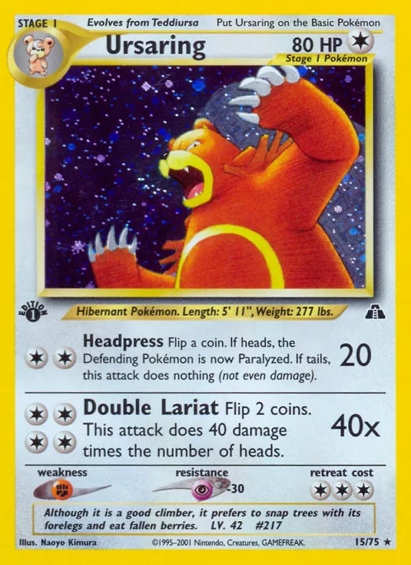 Carta Ursaring, número 15/75 da coleção Neo Discovery