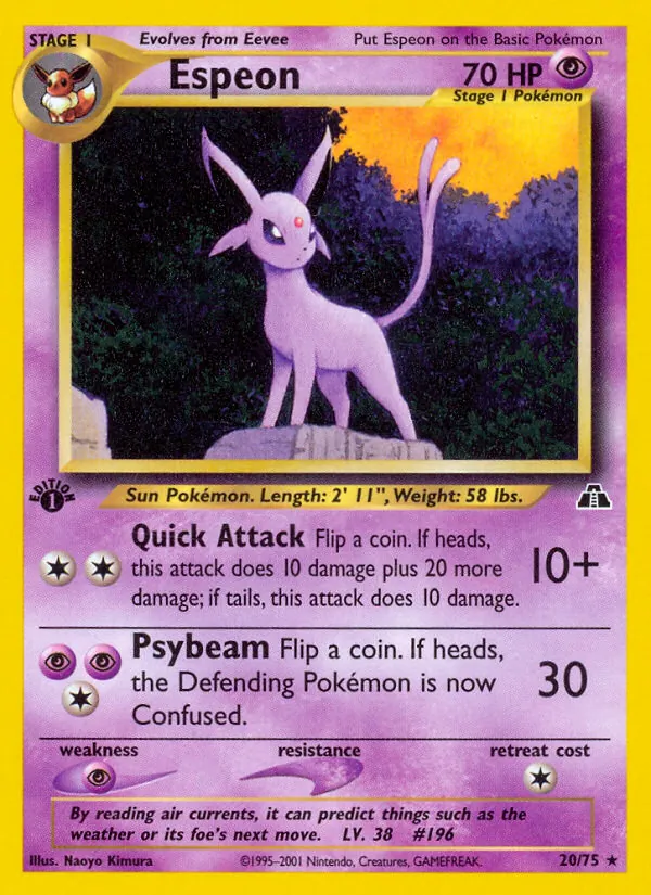 Carta Espeon, número 20/75 da coleção Neo Discovery