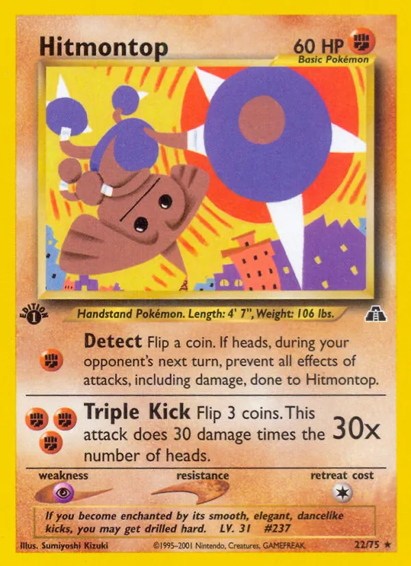 Carta Hitmontop, número 22/75 da coleção Neo Discovery